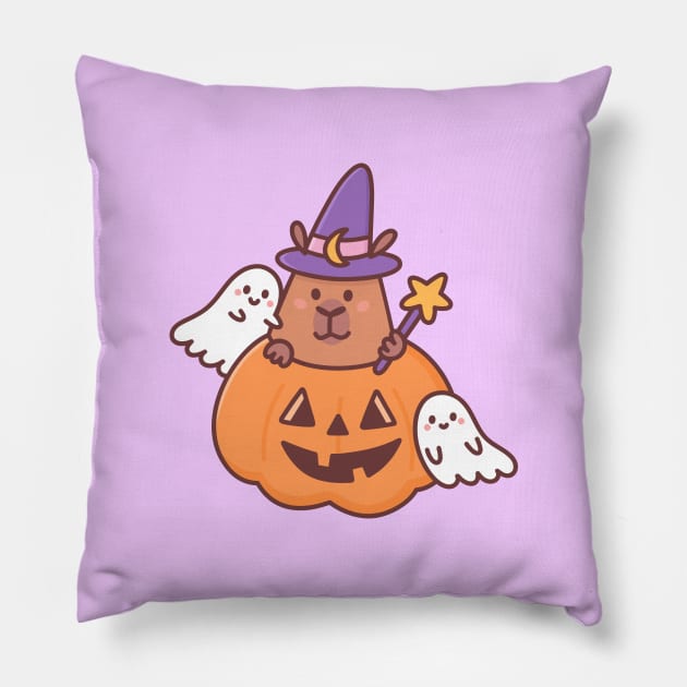 Halloween capybara and  cute ghosts Pillow by Viaire