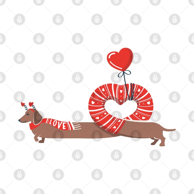 Dachshunds long love // neon red hearts scarves sweaters and other Valentine's Day details brown funny weiner dog puppy by SelmaCardoso