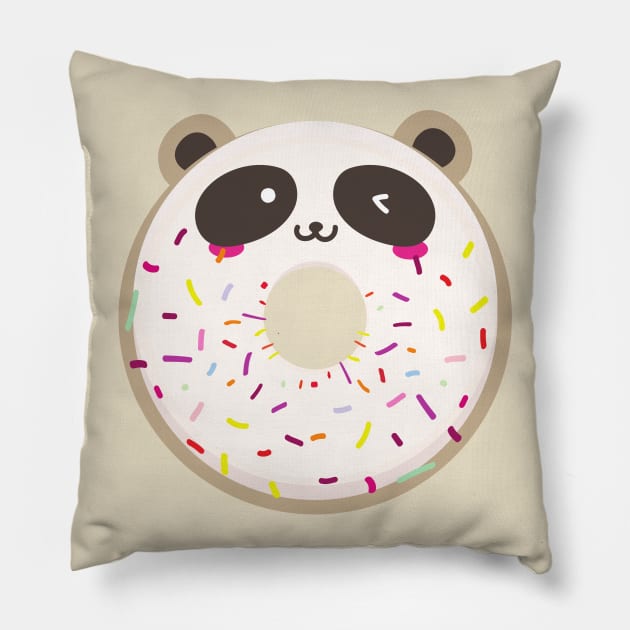 Winking Panda Kawaii Donut Pillow by InkyArt