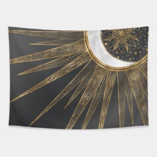 Elegant Gold Doodles Sun Moon Mandala Design Tapestry