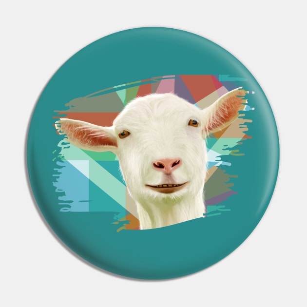 Friendly White Goat Geometric Background Pin by Suneldesigns