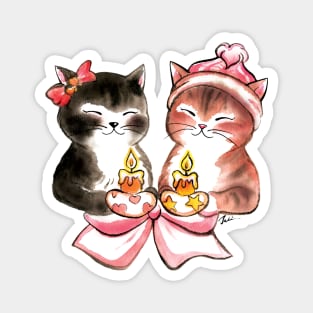 Season greeting twins cat Magnet