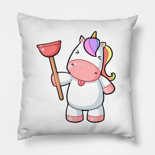 Kawaii unicorn holding plunger Pillow