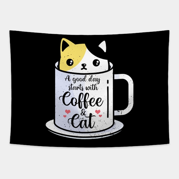 Funny Orange Cat Coffee Cat Lover Gifts Tapestry by swissles