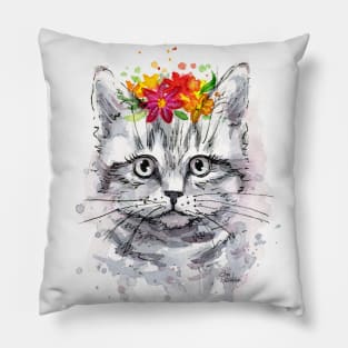 Cat with Flowers Pillow