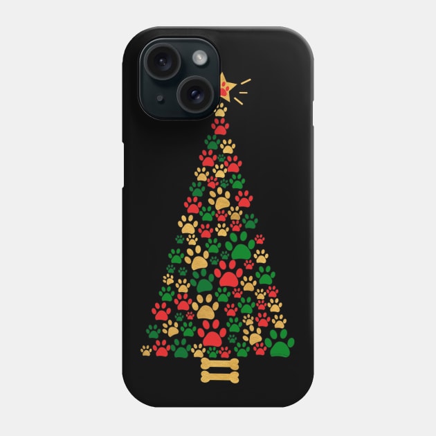 Dog Lovers Cute and Funny Dog Paws Prints Christmas Tree Phone Case by Dibble Dabble Designs