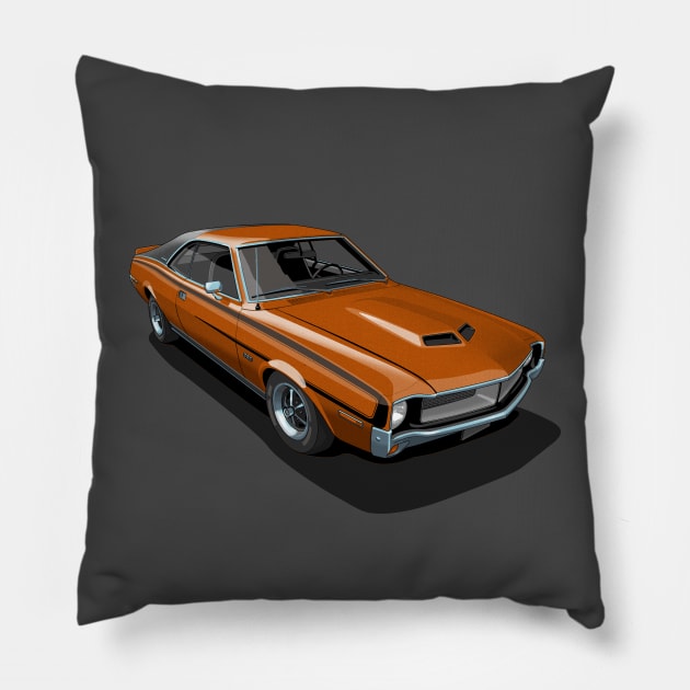 AMC Javelin in Bittersweet Orange Pillow by candcretro