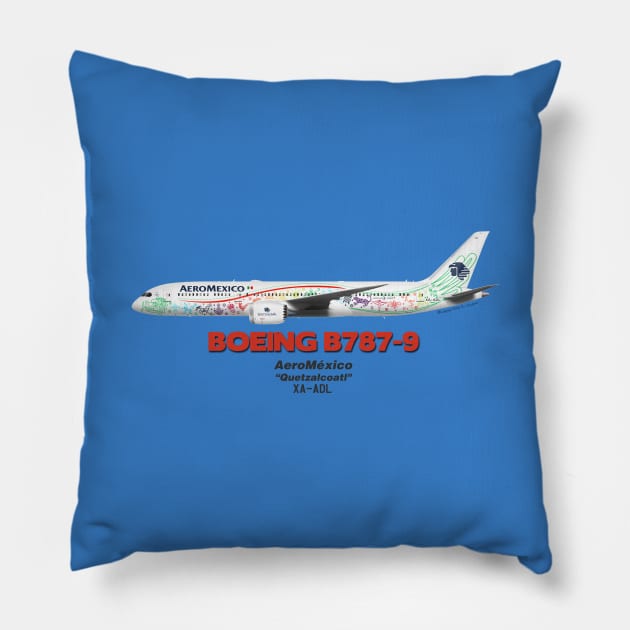 Boeing B787-9 - AeroMéxico "Quetzalcoatl" Pillow by TheArtofFlying