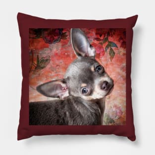 Adorable Cheeky Chihuahua Cute Face red art Pillow