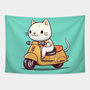 Funny cat riding scooter Tapestry