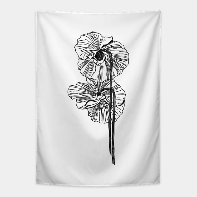 Hand Drawn Poppy Flower Tapestry by WorkTheAngle