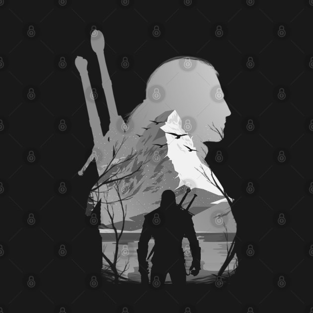 Geralt Mountain Set Silhouette by Meca-artwork