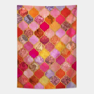 Hot Pink, Gold, Tangerine & Taupe Decorative Moroccan Tile Pattern Tapestry