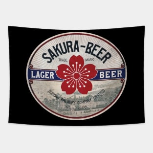 Vintage Sakura Beer Label Tapestry