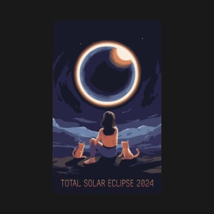 Total Solar Eclipse 2024 Girl Cat Eclipse T-Shirt