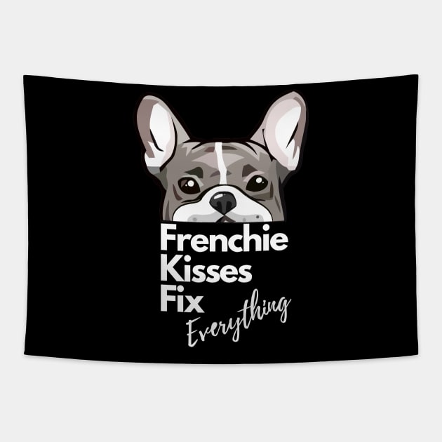 Blue french bulldog kiss for frenchie lover Tapestry by Collagedream