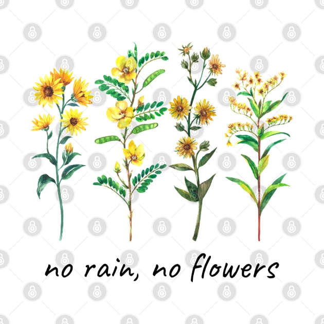 No Rain No Flowers - Yellow Wildflowers by Whimsical Frank