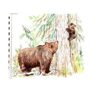 Grizzly Bear mom and cub sketchbook version T-Shirt