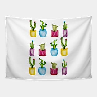 Vibrant Cactus Watercolor Pattern Tapestry