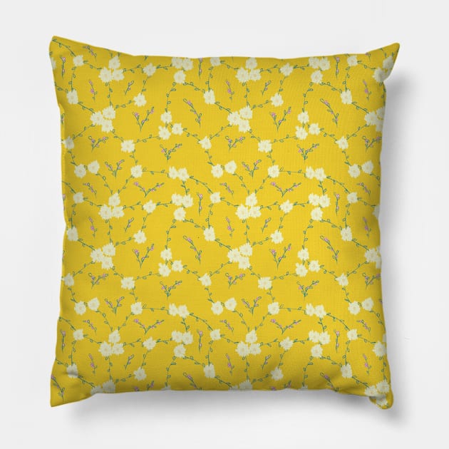 Spring Longing Collection - Spring Flowers Yellow Pattern Pillow by Missing.In.Art