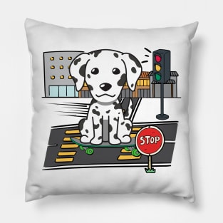 Funny dalmatian is on a skateboard Pillow