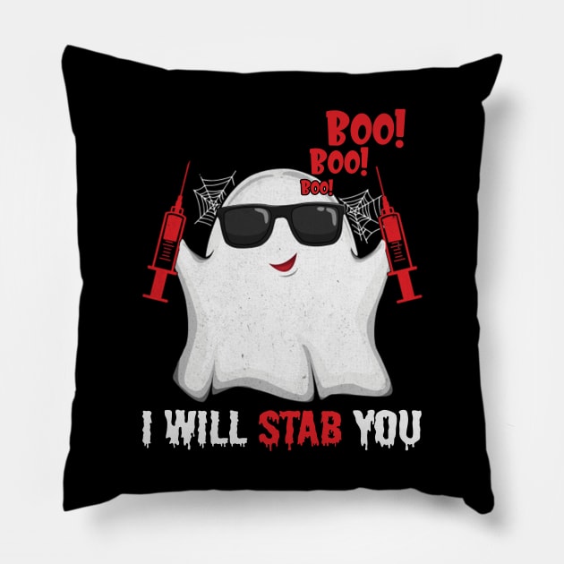 Ghost boo boo boo I will stab you tshirt funny halloween gift shirt Pillow by American Woman