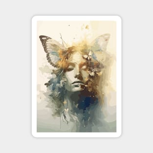 Lepidopterist Butterfly Woman Face Abstract Art Magnet