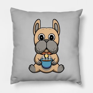 Cute Bulldog with Hot Chocolate on valentine day Pillow