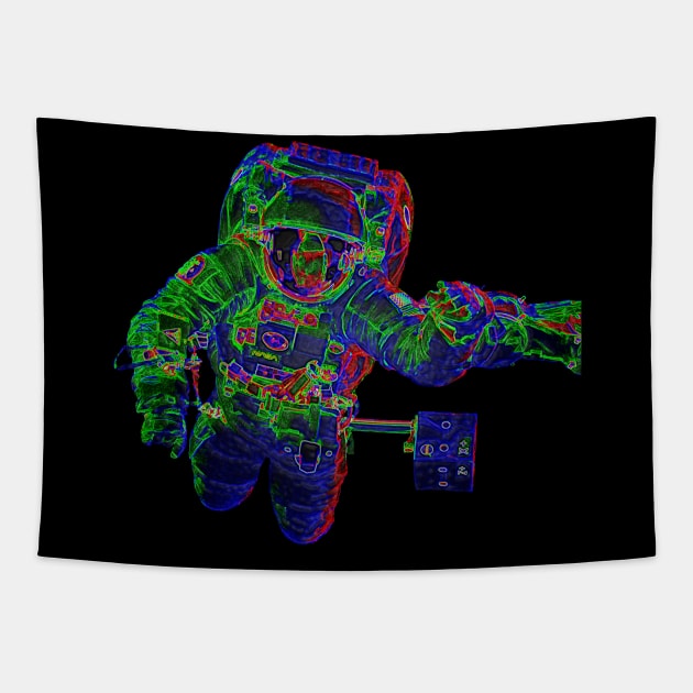 NASA Astronaut in Blue, Green and Red Colors Tapestry by The Black Panther