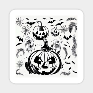 Halloween Scary Evil Pumpkin Funny Pumpkin Head Bats Cobwebs Graphic Halloween Pattern Magnet