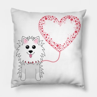 Dog with Paw-Print Heart Balloon Pillow