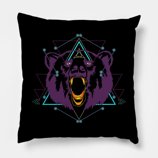 Bear Wild Angry Pillow by noranajas