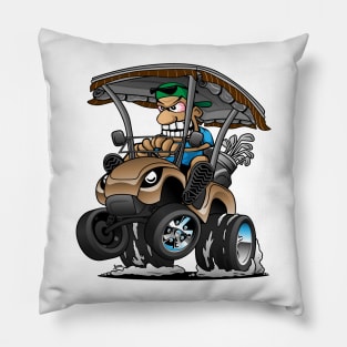 Funny Golf Cart Hotrod Golf Car Popping a Wheelie Cartoon Pillow