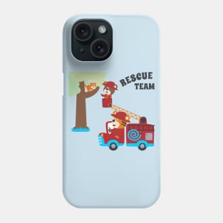 Fire rescue car with funny firefighter Phone Case