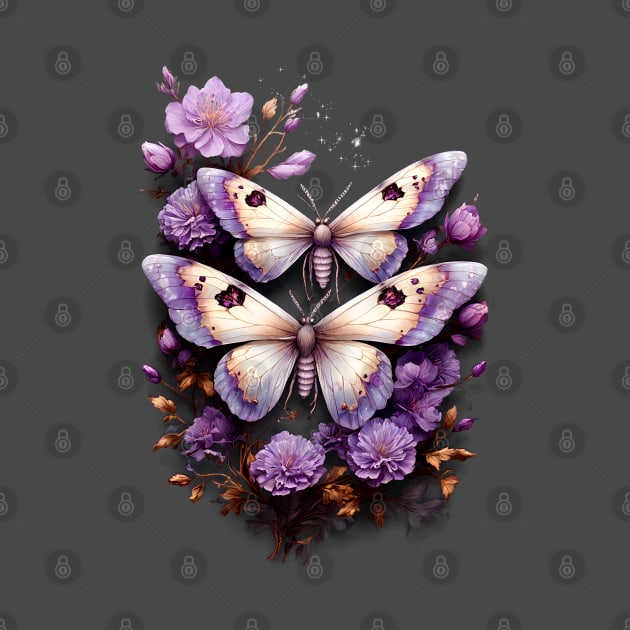 Magical Moths with Violet Flowers by 3vaN