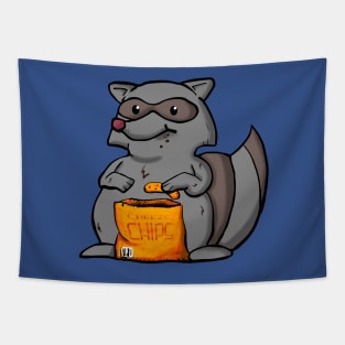 Chubby Raccoon with Cheesy Chips Tapestry