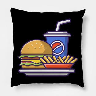 Fast Food Burger Frech Fries And Coke Illustration Pillow