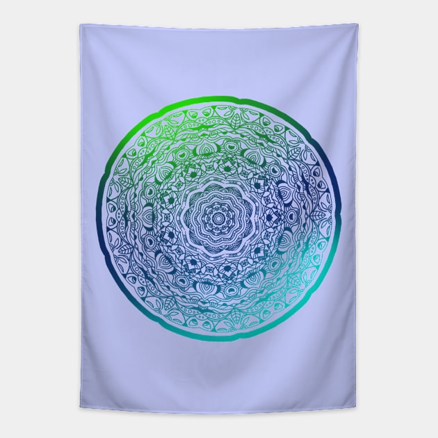 Mandala Greens & Blues Tapestry by Danispolez_illustrations