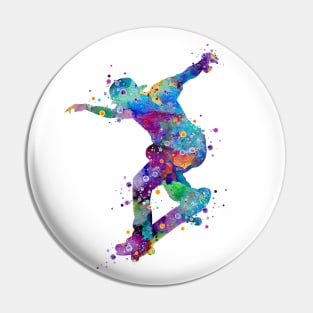 Boy Skateboard Colorful Watercolor Silhouette Pin