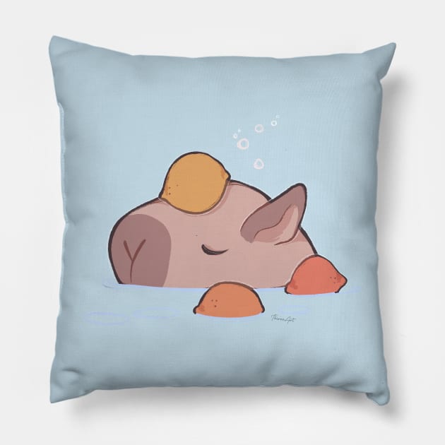 Capybara and Orange [Colour] Pillow by Thirea