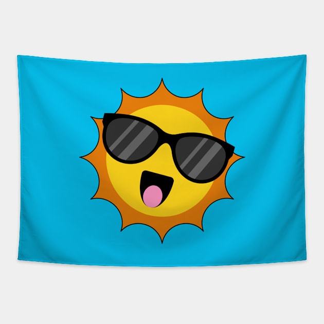 Kawaii Happy Sun with Sunglasses Tapestry by BirdAtWork