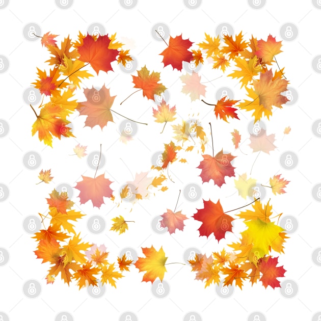 Autumn Scattered Leaf Design - Fall Leaves - Maple Leaves  - Autumn Colours - White Background by Ric1926