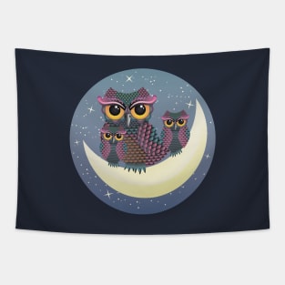 Owls on Crescent moon Tapestry