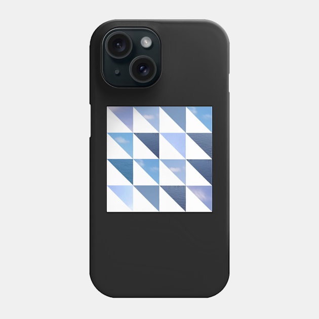 Geometric blue triangle pattern Water and Sky Photo Patchwork Phone Case by InkLove