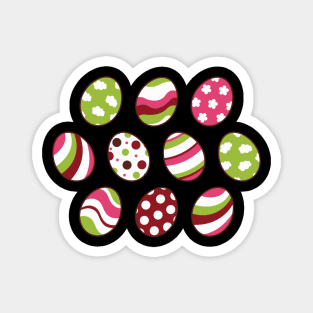 Egg Pattern | Pink Green | Stripes Clouds Flowers Dots | Black Magnet