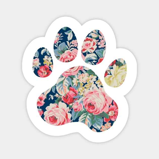 Navy Floral Paw Print Magnet by annmariestowe