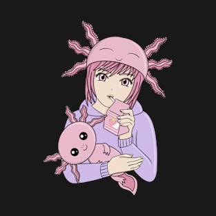 Anime Girl, Kawaii Axolotl and Strawberry Milk T-Shirt