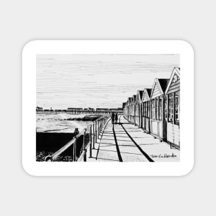 Southwold Beach Huts at Sunset Ink Sketch Magnet