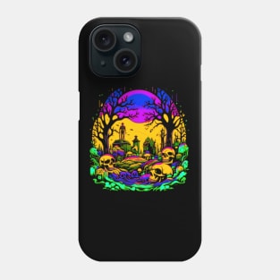 Psychedelic Night In The Graveyard of Skulls, Macabre Phone Case