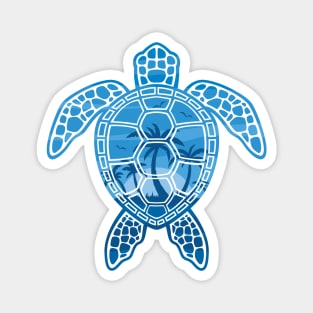 Tropical Island Sea Turtle Design in Blue Magnet